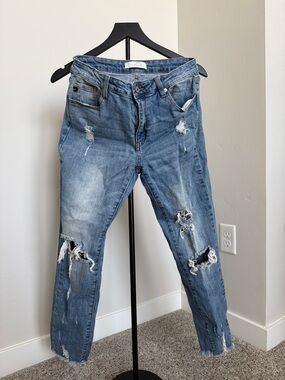 KanCan Women's Light Blue Distressed Boyfriend Jeans